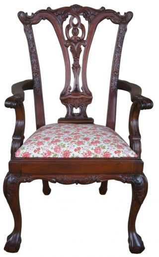 Vintage Chippendale Style Mahogany Childs Doll Accent Chair Ball & Claw Floral