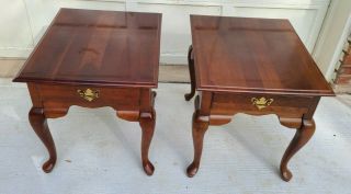 Vintage Pair Broyhill End Tables Queen Anne Solid Cherry Wood - Local Pickup Kc