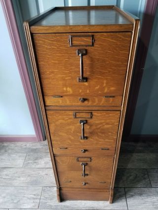 Vintage Edwardian Era Tiger Oak Quarter Sawn Solid Wood File Cabinet 3 Drawer