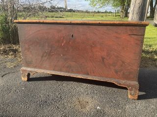 Lebanon County Bracket Foot Red Paint Decorated Blanket Chest 1820s