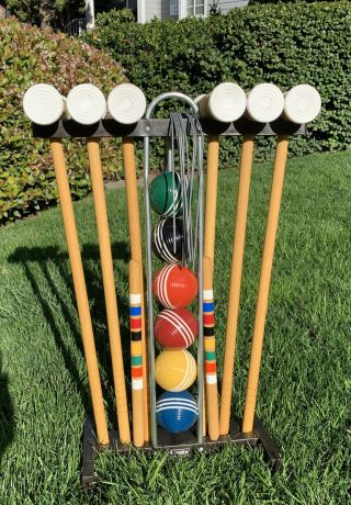 Vintage Forster Croquet Standing Set 6 Player Wood W/ Balls And Rings