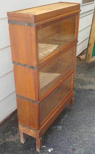 Local Antique Macey Barrister Lawyer Bookcase Glass Oak 3 Shelves