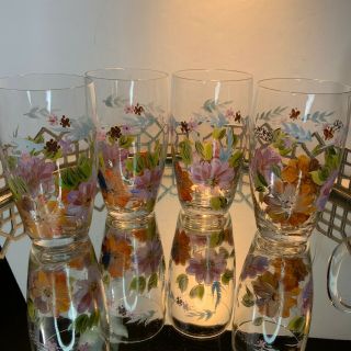 Water Set Pitcher Tumblers Vintage Glass Set 5 Floral Carafe Hand Painted N1 2