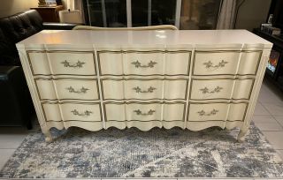 Vintage French Provincial Style 9 Drawer Dresser,  Mirror,  Nightstand.  Pre - Owned