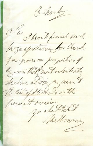 Vintage Signed Autograph Letter 1848 - Prime Minister - Lord Melbourne