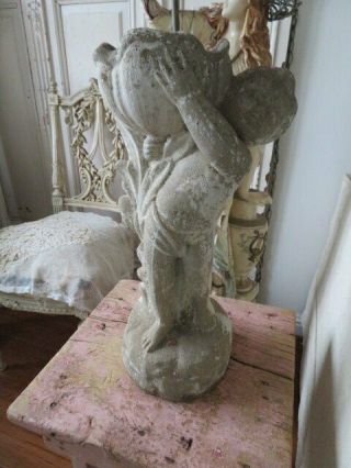 Awesome Old Vintage Garden Statue Cherub With Tulip Holder Chippy Time Worn