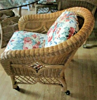Hand - Crafted WICKER BY HENRY LINK 4 Chairs & Glass Top Table Victorian Design 5