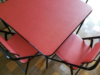 Vintage Samsonite Mid Century Modern Red Vinyl Dining Card Table & CHAIRS Set 3