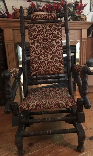 Antique Eastlake Style Victorian Red & Gold Carpet Platform Rocker Glider Chair