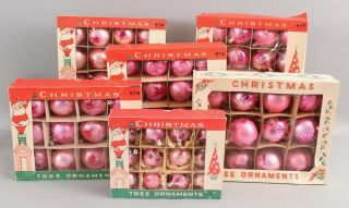 71 Vintage 1950s Hand Painted Pink Mercury Glass Christmas Tree Ornaments,  Nr