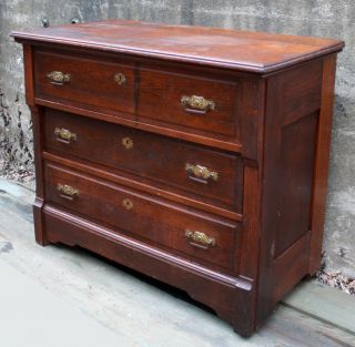 Antique Vintage Old Solid Oak Wood Wooden Dresser Bachelors Chest Drawers Vanity