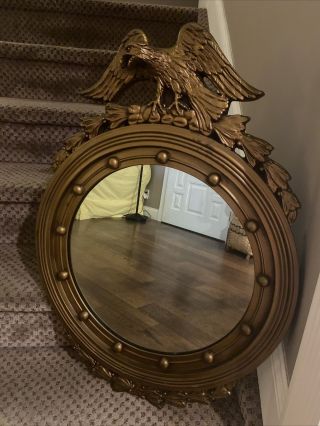 Vintage Federal Eagle Round Bullseye Wall Mirror Gilt Wood Frame 32” X 23”