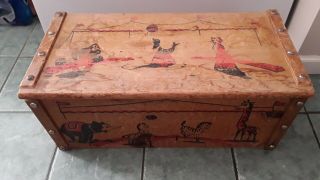 Vintage Toy Chest Circus Themed Wood 1950s - 60s