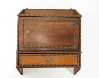 Antique Handmade Primitive Wood Wall Cabinet Shelf W/ Drawer Beaded Folk Art