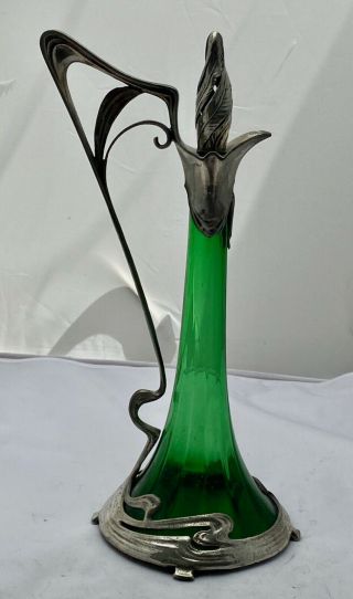 Slim Elegant Secessionist Jugendstil Art Nouveau Pewter & Glass Claret Jug Wmf?