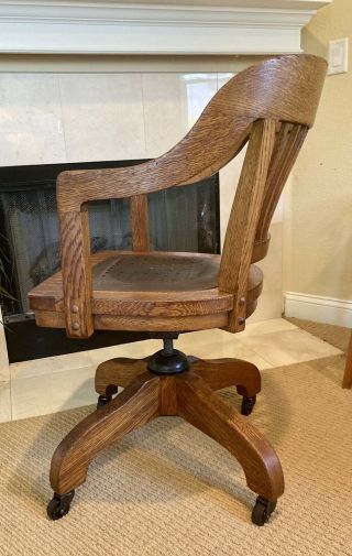 Vtg Gunlocke Antique Mission Tiger Oak Wood Banker Office Swivel Tilt Arm Chair 2
