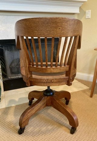 Vtg Gunlocke Antique Mission Tiger Oak Wood Banker Office Swivel Tilt Arm Chair 3