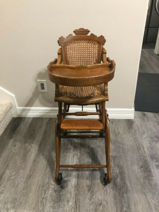 Antique Victorian Wooden High Chair/rocker Converts To 4 Positions.  Circa 1870