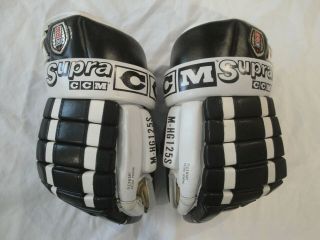 Bruins Ccm Mhg125s Leather Gloves 15 " Vintage Black White Canada Pro Stock