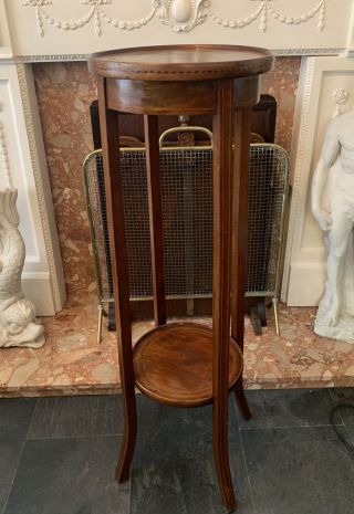 Antique Edwardian Inlaid Mahogany Two - Tier Plant Stand - Jardiniere Stand