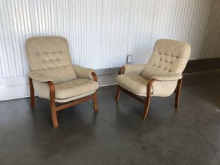 Vintage Danish Modern Bentwood Teak Club Lounge Chairs