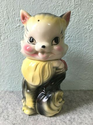 American Bisque Usa Pottery Black & Yellow Kitty Cat Cookie Jar Vintage Kitchen
