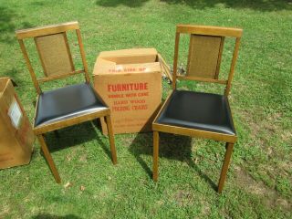 Pair 2 Leg - O - Matic Folding Chairs Cane Style Back Hardwood