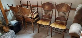Set 6 Vtg Antique Oak Pressed Back Dining Chairs,  Ronnoco Corp.  1978