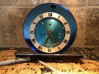 Vintage Blue Mirrored Glass Warren Telechron Art Deco Clock Model 4f65,