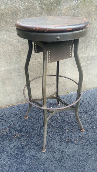 Rare Industrial Vintage Uhl Steel Toledo Metal Bar Drafting Chair Stool