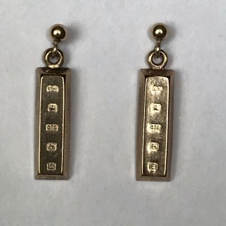 Vintage 9ct Gold Ingot Bar Pair Earrings