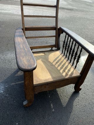 ANTIQUE VINTAGE EARLY 1900 ' S OAK MORRIS STYLE FOLD DOWN CHAIR 3