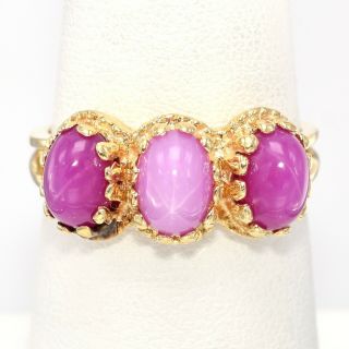 Vintage 14k Yellow Gold Pink Star Sapphire Three - Stone Band Ring 4.  3grams Sz 6.  5