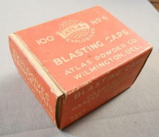 Vintage Atlas Powder Co Blasting Caps Empty Non - Tin Cardboard Box - 100 No.  6