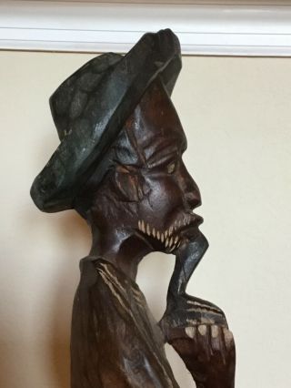 Vtg Primitive Haitian African Carved Wood Figure 31”h Folk Art Man Smoking Pipe