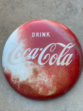 Vintage 12 " Coca - Cola Soda Pop " Drink " Advertising " Button " Tin Round Sign