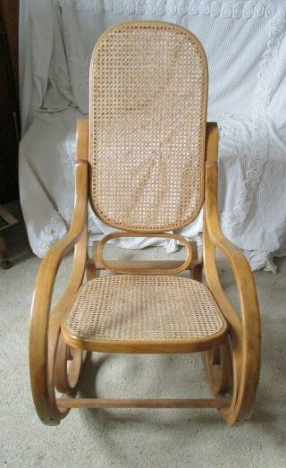 Vintage Mid Century Bentwood Wood & Cane Rocking Chair Thonet Style Light Color