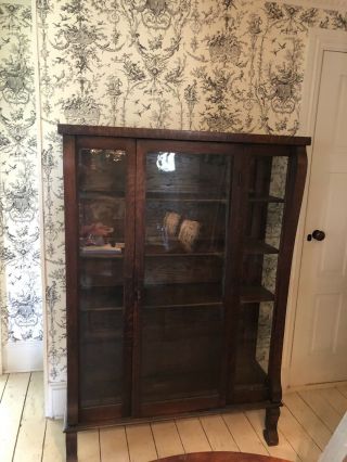 Antique Oak? Glass Front Display China Cabinet