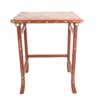 Antique English Queen Anne Chinoiserie Red Lacquer Gold Gilt Tea Table Floral 2