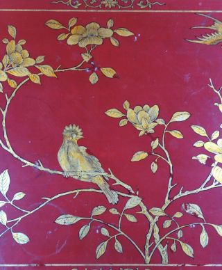Antique English Queen Anne Chinoiserie Red Lacquer Gold Gilt Tea Table Floral 5
