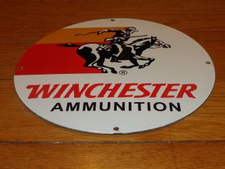 Vintage Nos Winchester Ammunition Gun 11 3/4 " Porcelain Metal Gasoline Oil Sign