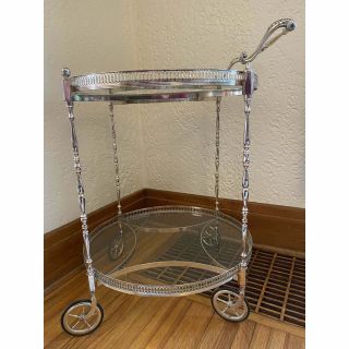 Mid - Century French Silver Plated Bar Cart/tea Cart Manner Of Maison Jansen