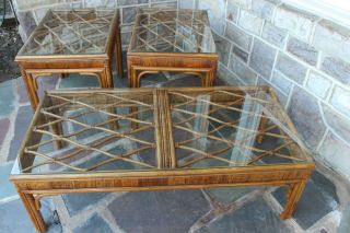 Vintage Rattan Wicker Coffee And 2 Side Tables Furniture Group