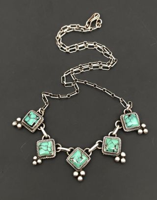 Vintage Joe Delgarito Navajo Spiderweb 8 Turquoise Sterling Silver Necklace