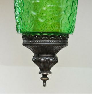 PAIR MID CENTURY MODERN GREEN TEXTURED GLASS SWAG HANGING LAMP LIGHT DIFFUSERS 3