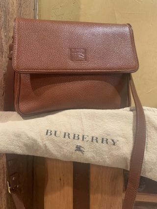 Authentic Burberry Brown Leather Crossbody Shoulder Purse Handbag Vintage