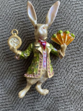 Vintage Kirks Folly White Rabbit Alice In Wonderland Pin Brooch Signed
