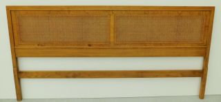 Antique/vtg Mcm Solid Oak Wood & Cane King Size Headboard Bed