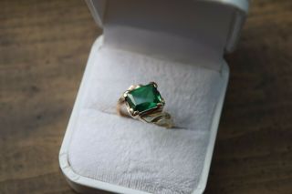 Vtg 10K Gold Ring H of K (House of Kraus) Emerald Cut Stone Size - 6 Estate 3.  6g 2