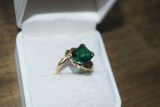 Vtg 10K Gold Ring H of K (House of Kraus) Emerald Cut Stone Size - 6 Estate 3.  6g 3